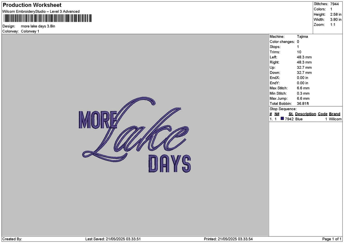 Laketext 01 Embroidery File 6 sizes
