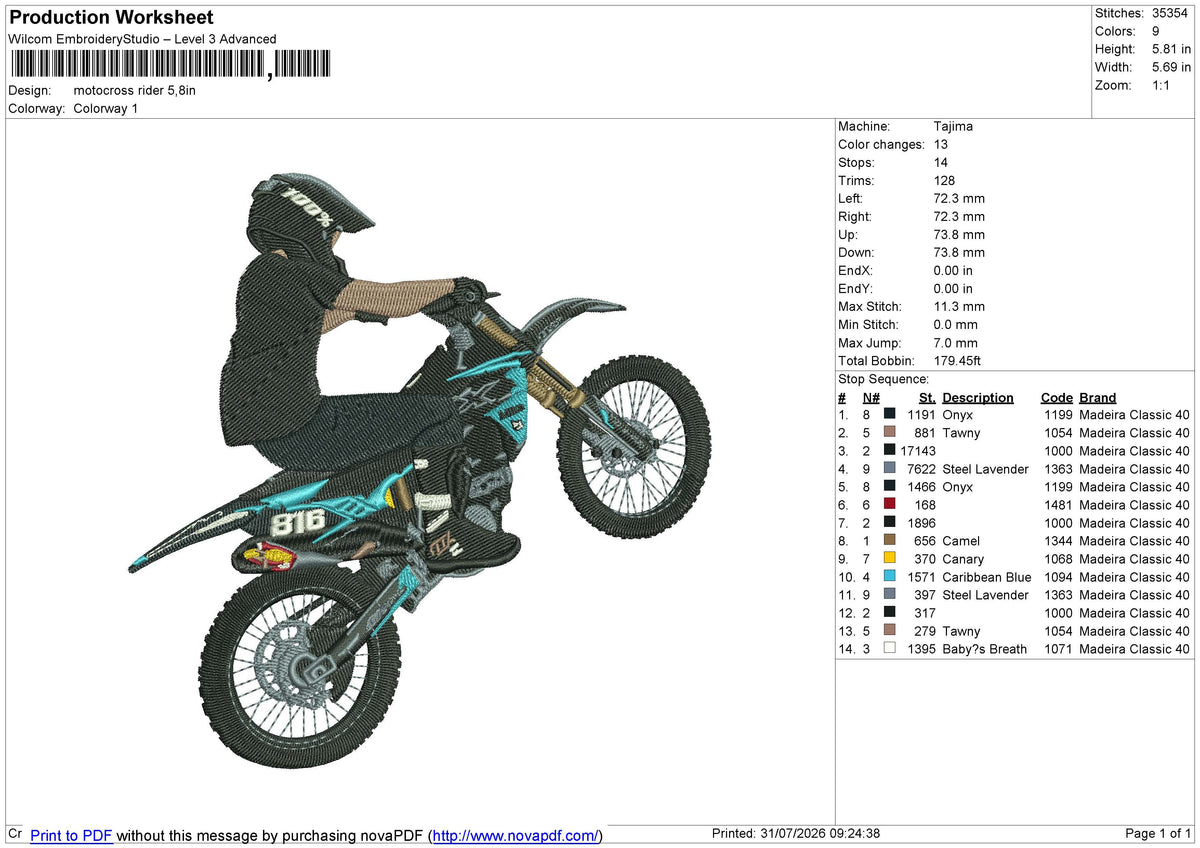 Motocross Rider Embroidery File 6 size