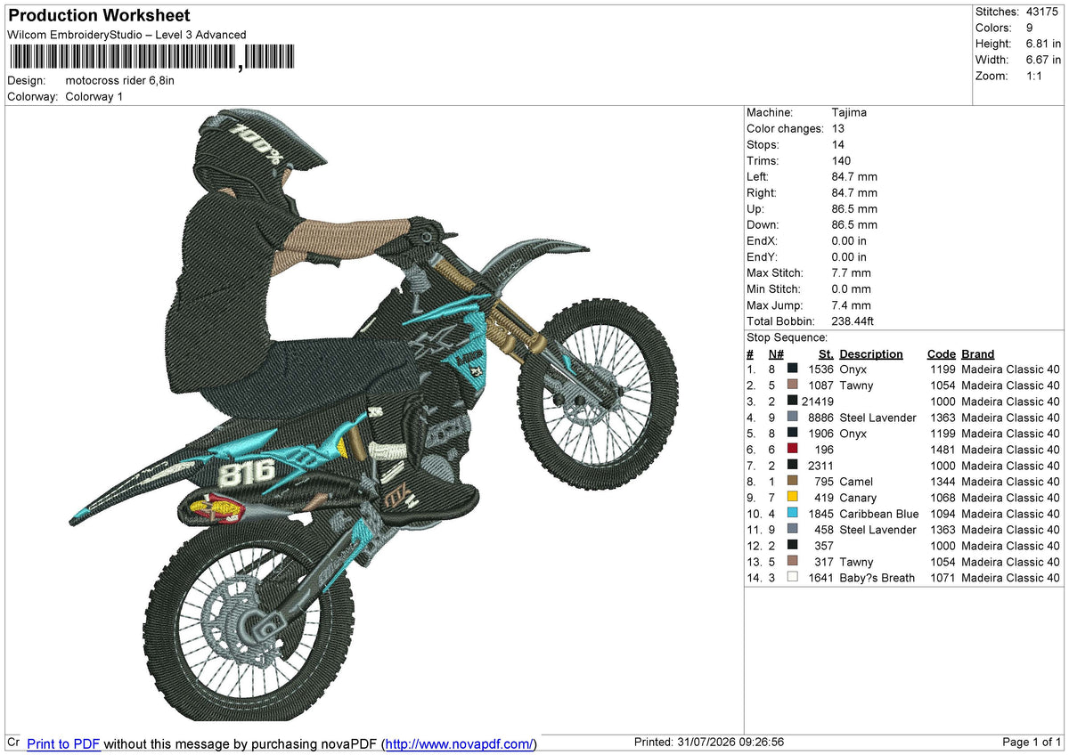 Motocross Rider Embroidery File 6 size