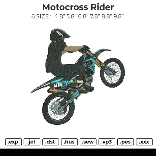 Motocross Rider Embroidery File 6 size