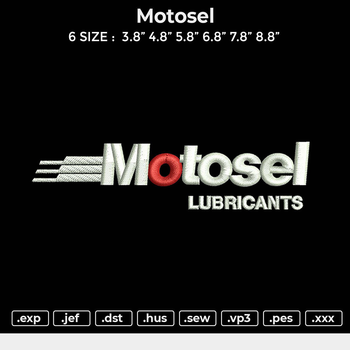 Motosel Embroidery File 6 size