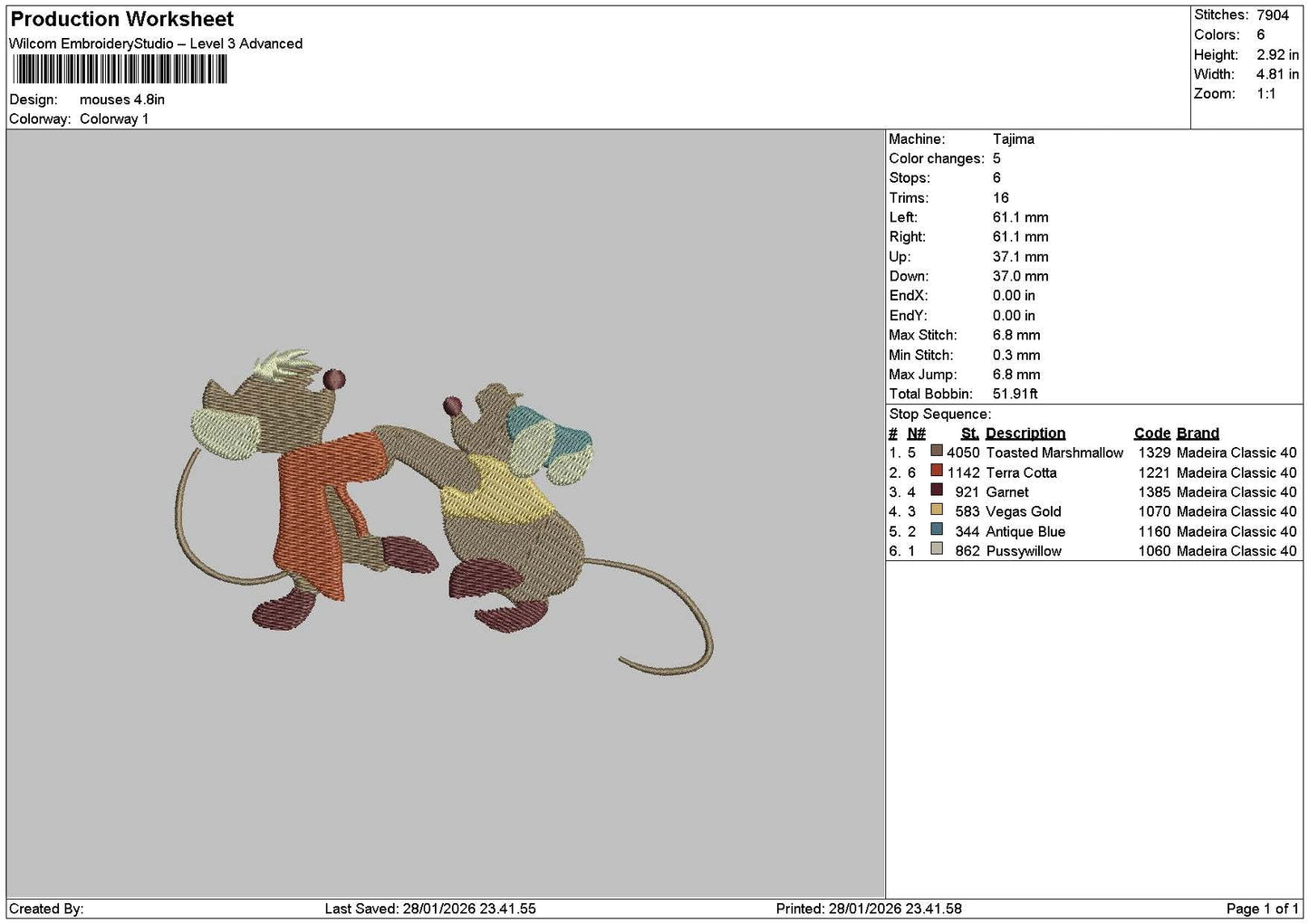 Mouses 2801 Embroidery File 6 sizes