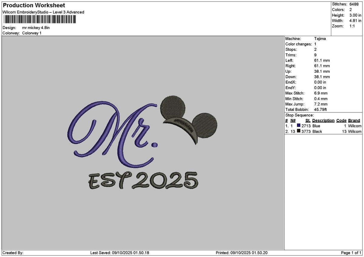 Mr2025 Embroidery File 6 sizes