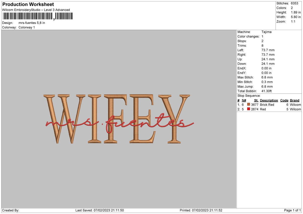 Mrs Fuentes Embroidery File 6 sizes