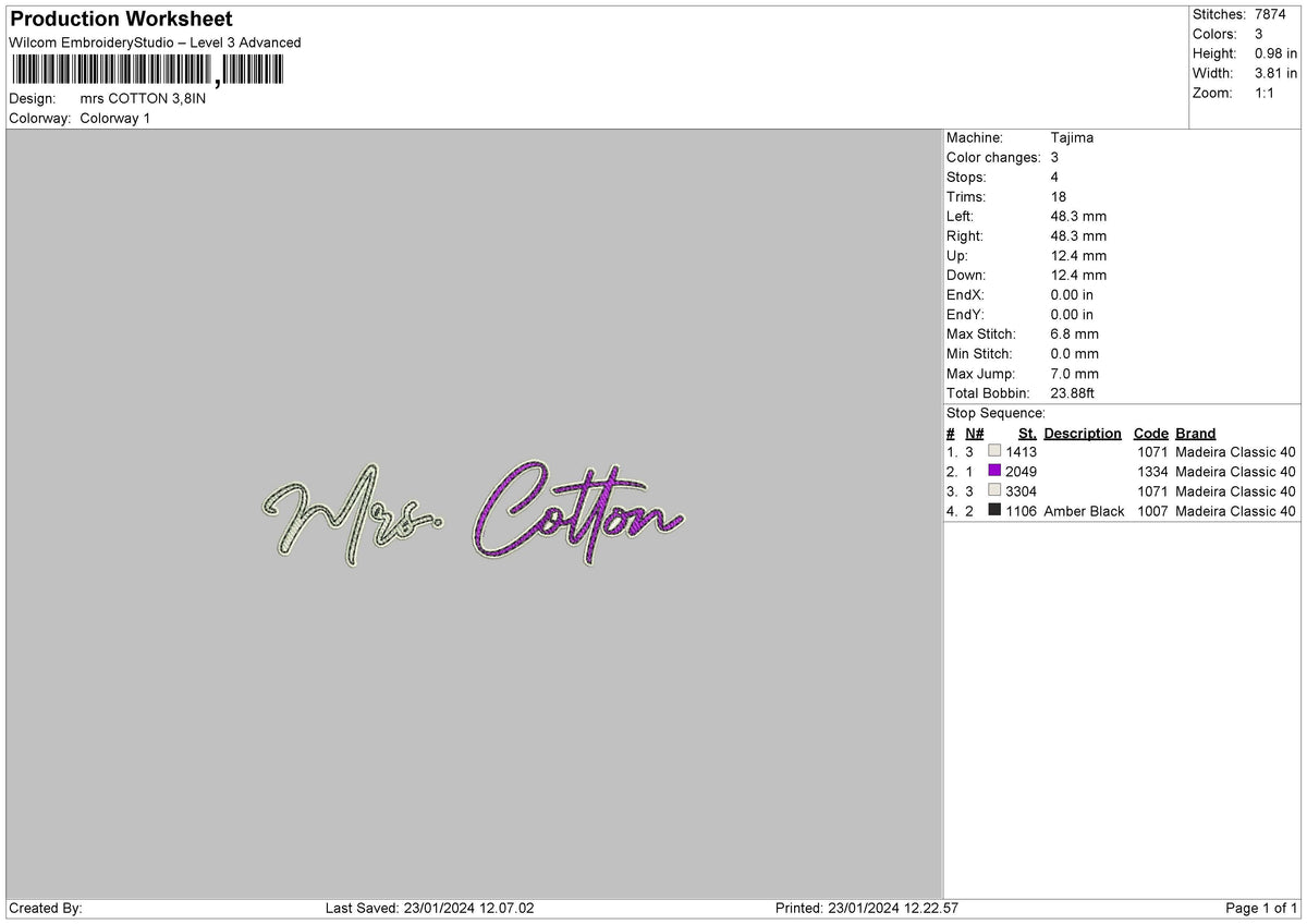 Cotton Text Embroidery File 6 sizes