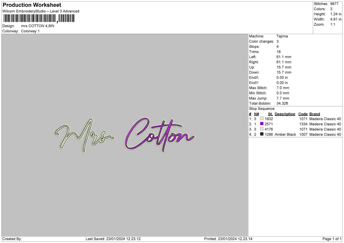 Cotton Text Embroidery File 6 sizes