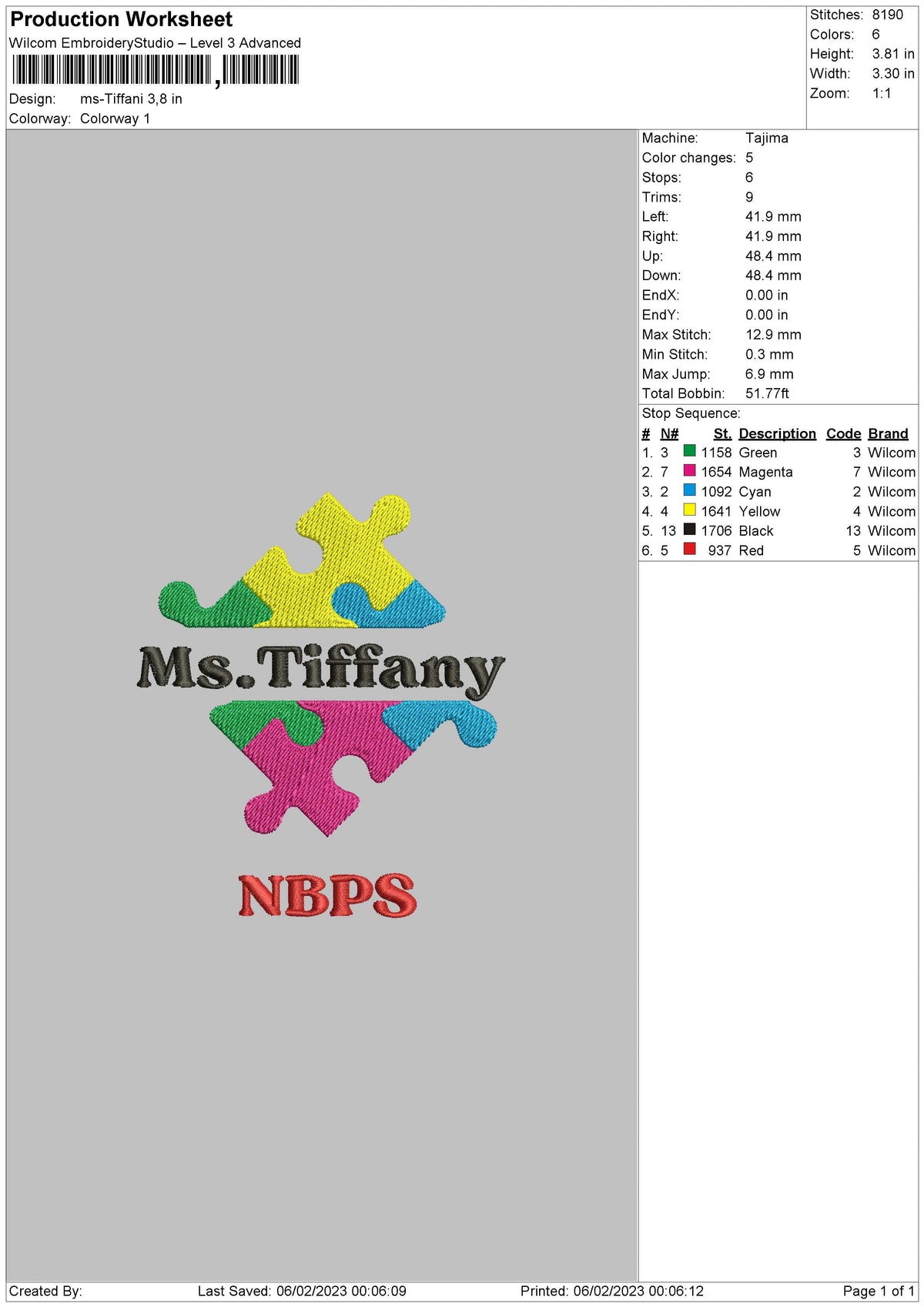 Ms Tiffani Embroidery File 6 sizes