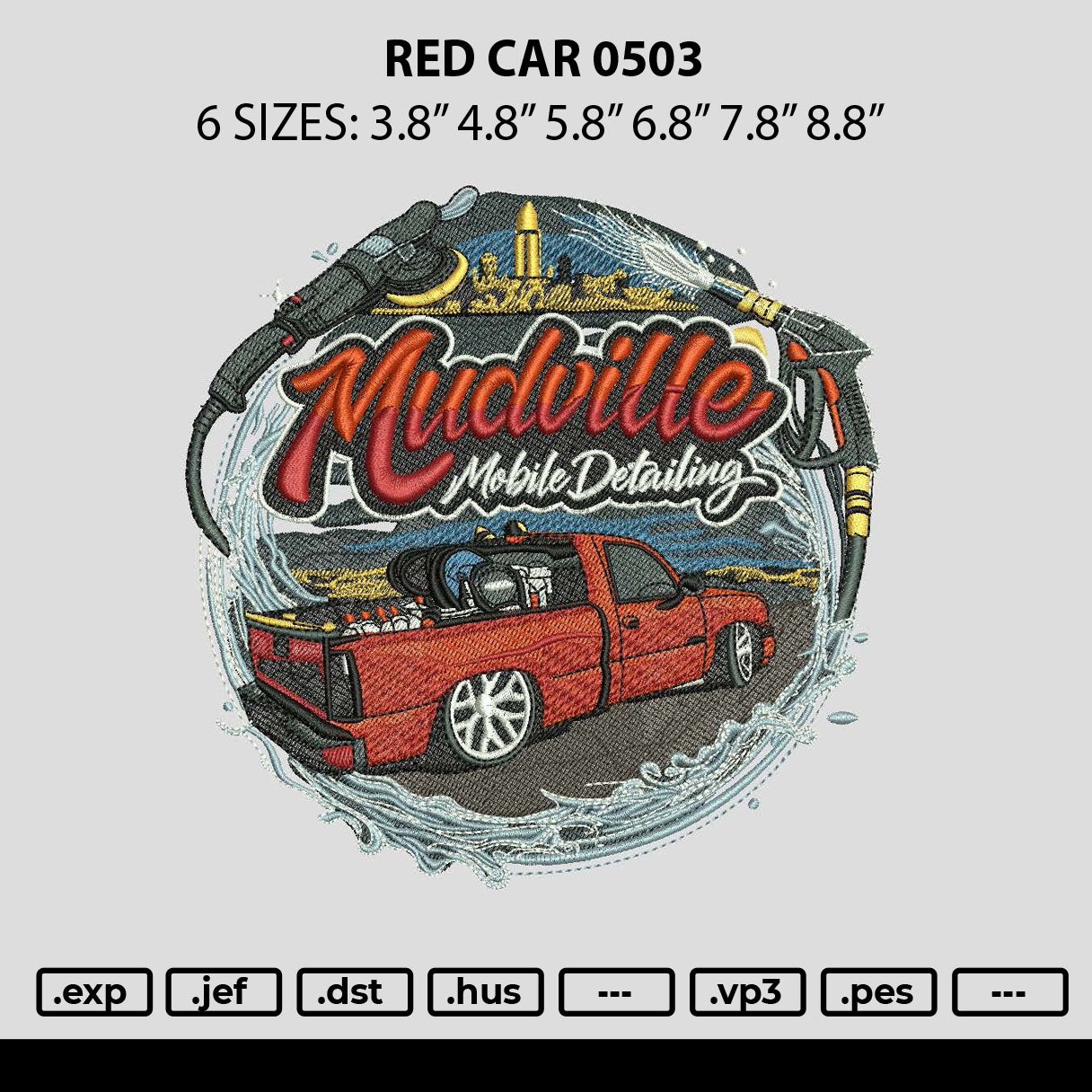 Red Car 0503 Embroidery File 6 sizes