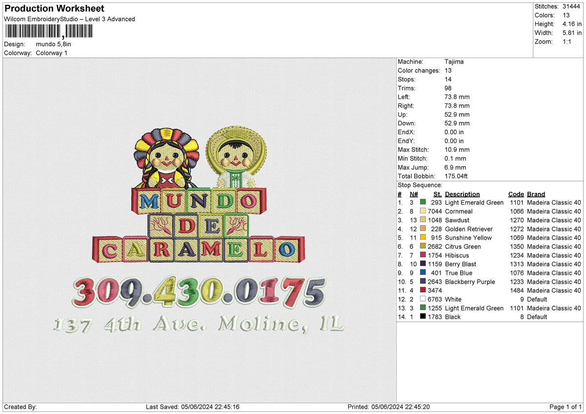 Mundo Embroidery File 6 size