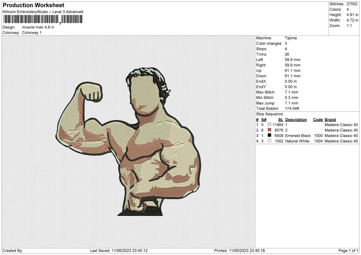 Muscle man Embroidery File 6 size