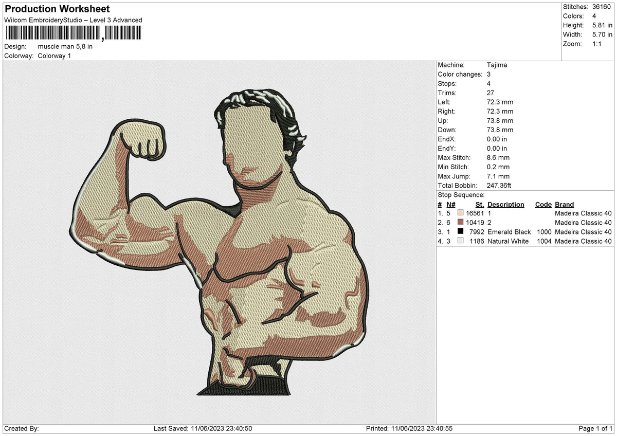 Muscle man Embroidery File 6 size