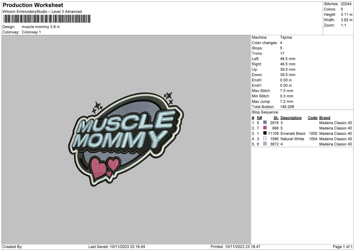 Muscle M Embroidery File 6 sizes