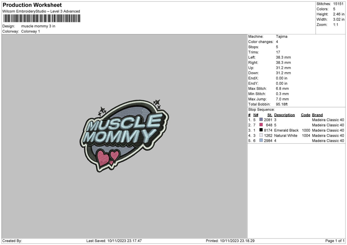 Muscle M Embroidery File 6 sizes