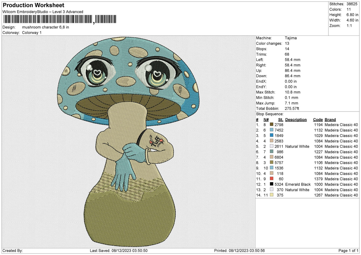 Mushroom Character Embroidery File 6 size