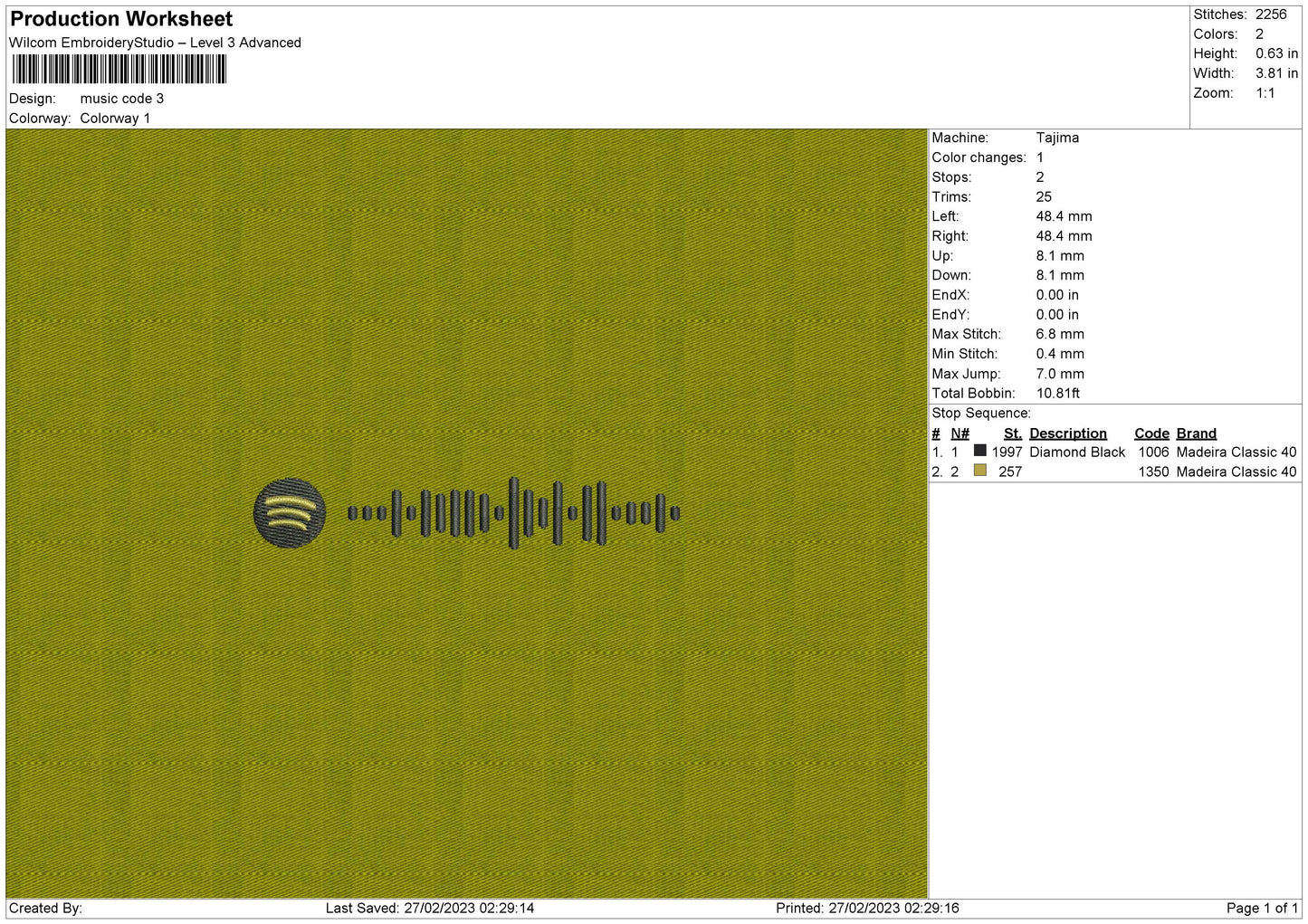 Music Code Embroidery File 6 sizes