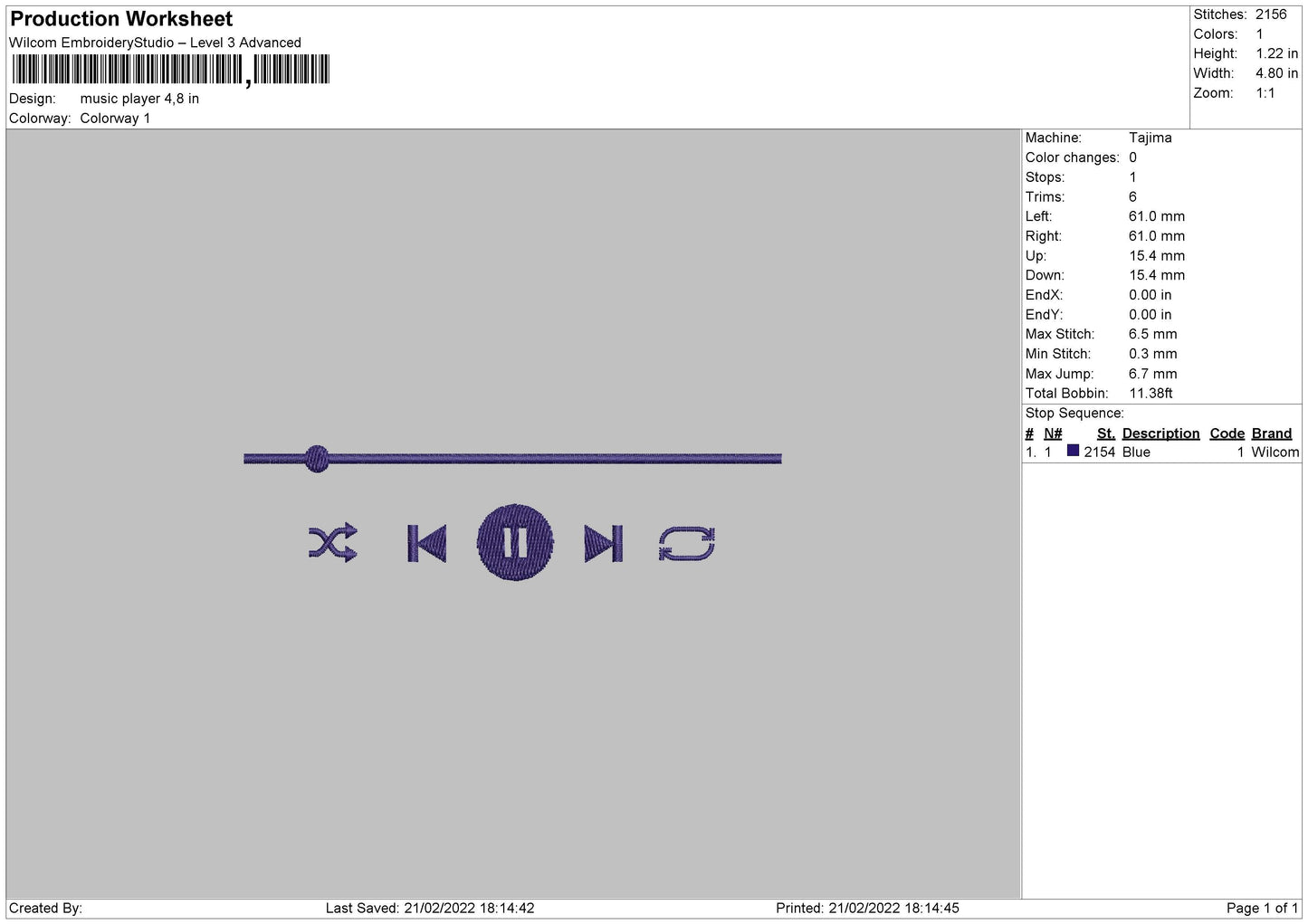 Music Player Embroidery