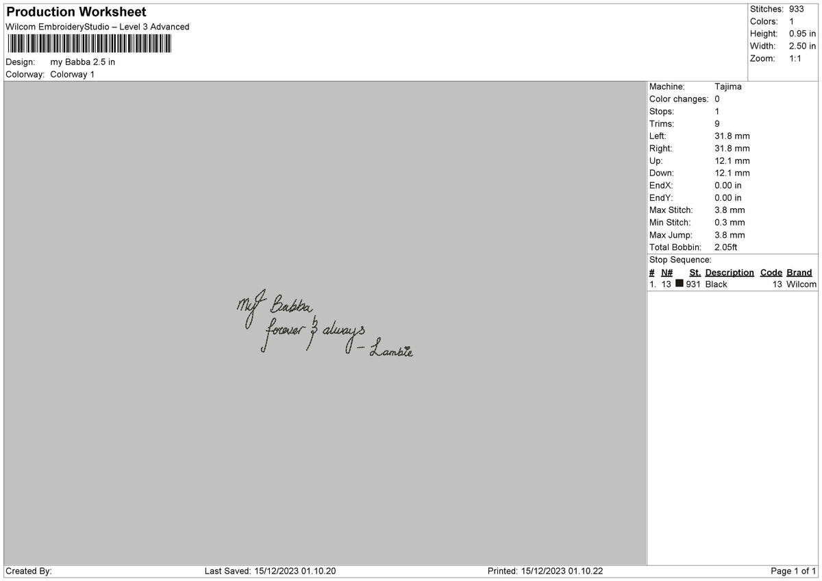 My Babba Text Embroidery File 6 sizes