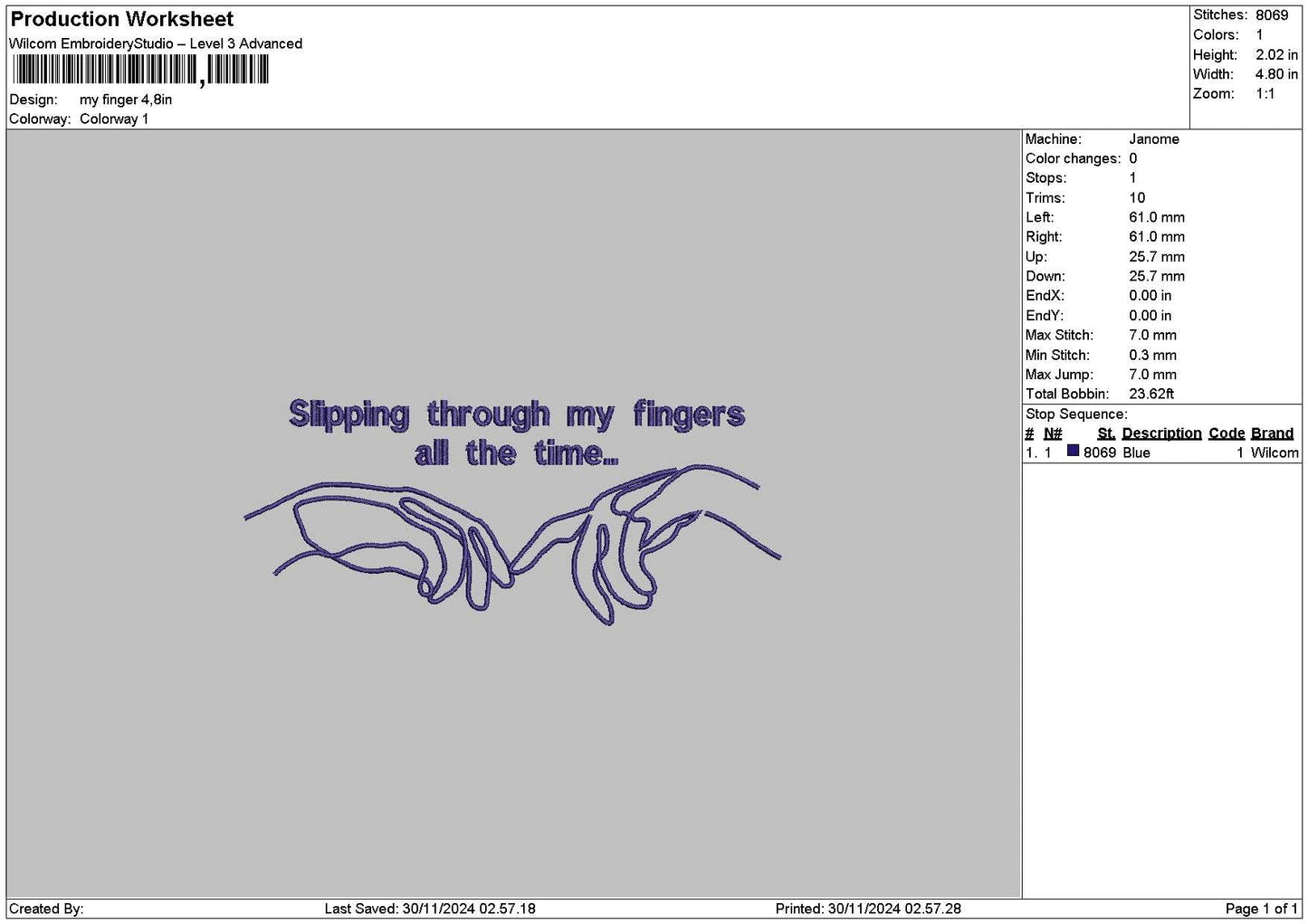 Fingerstext Embroidery File 6 sizes