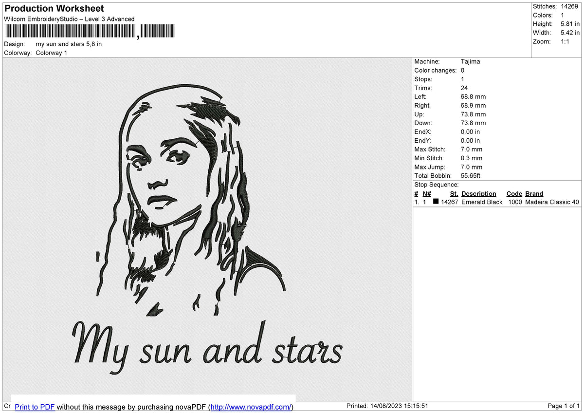 My Sun And Stars Embroidery File 6 size