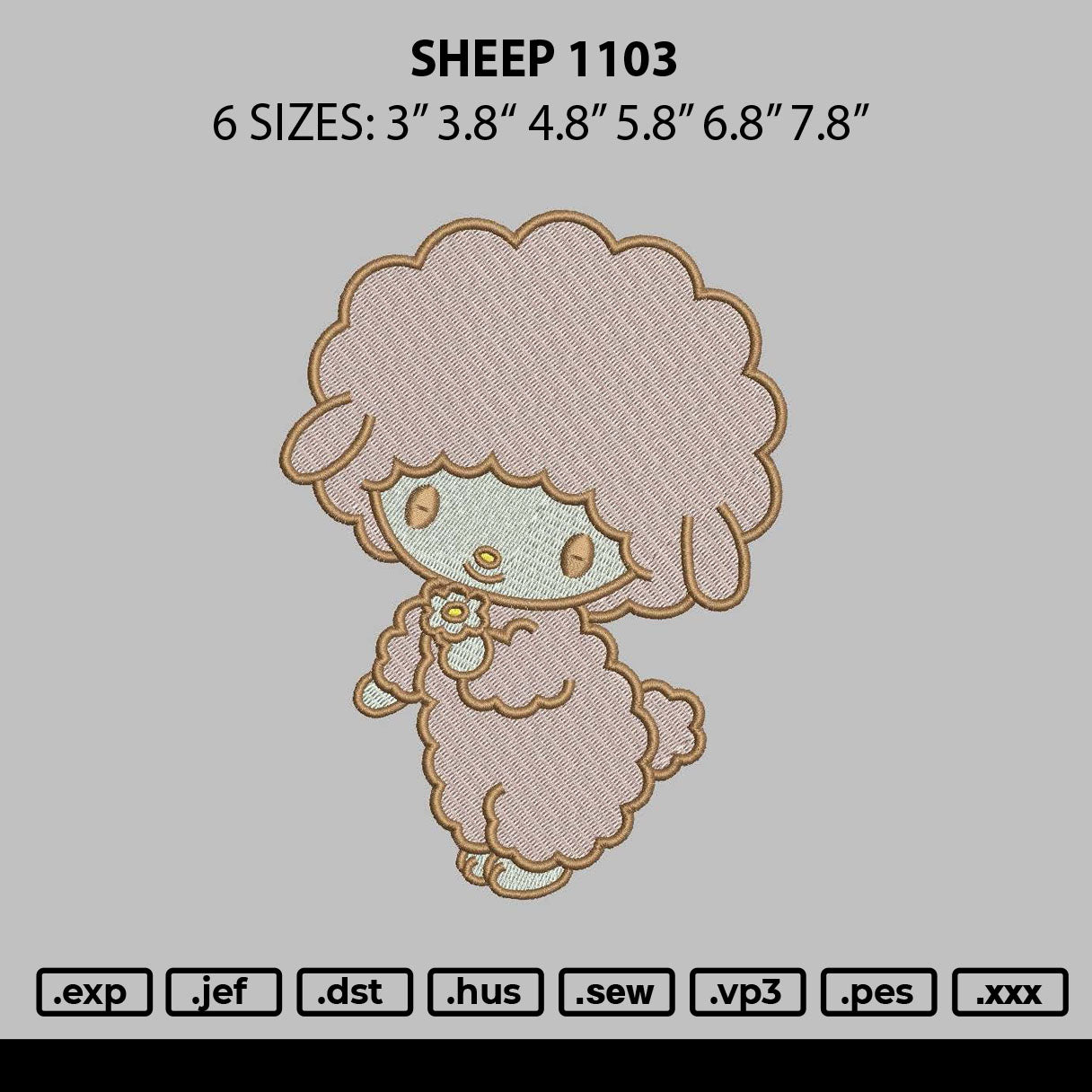 Sheep 1103 Embroidery File 6 sizes