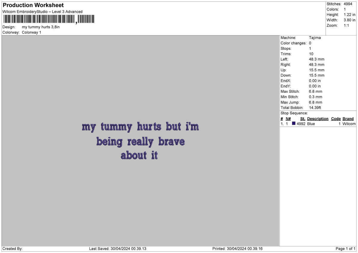 Tummytext 02 Embroidery File 6 sizes