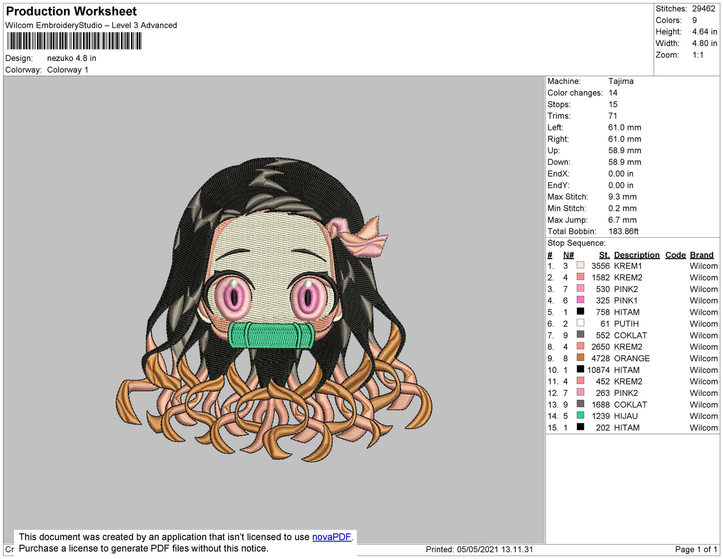 Nezuko Embroidery