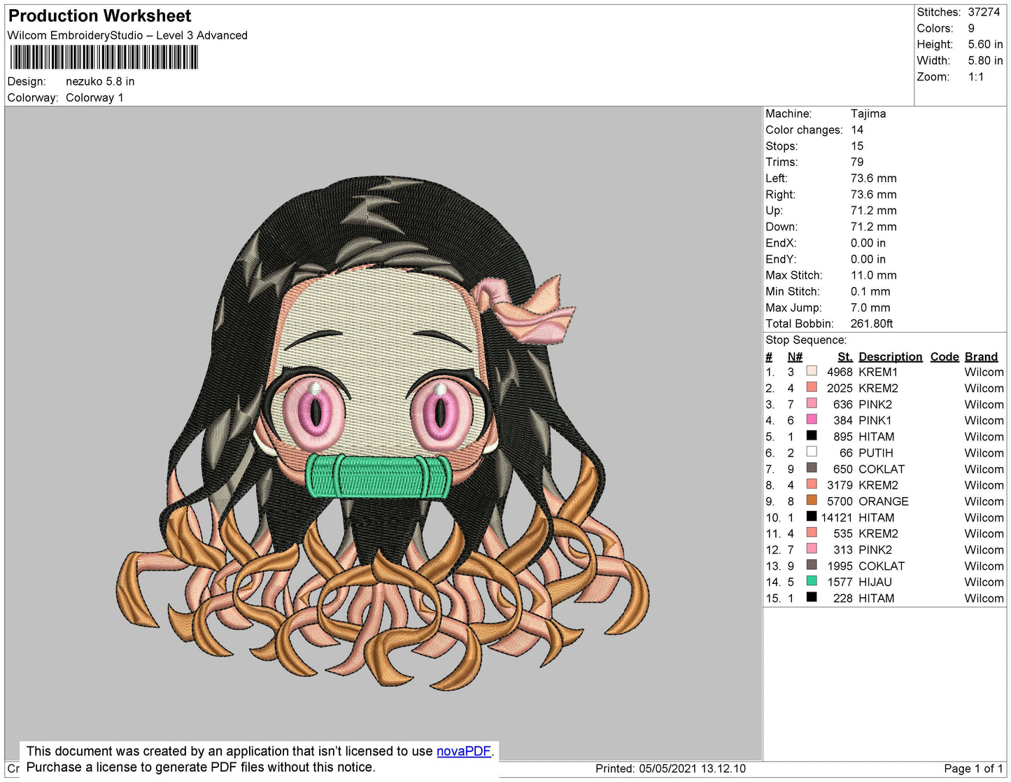 Nezuko Embroidery