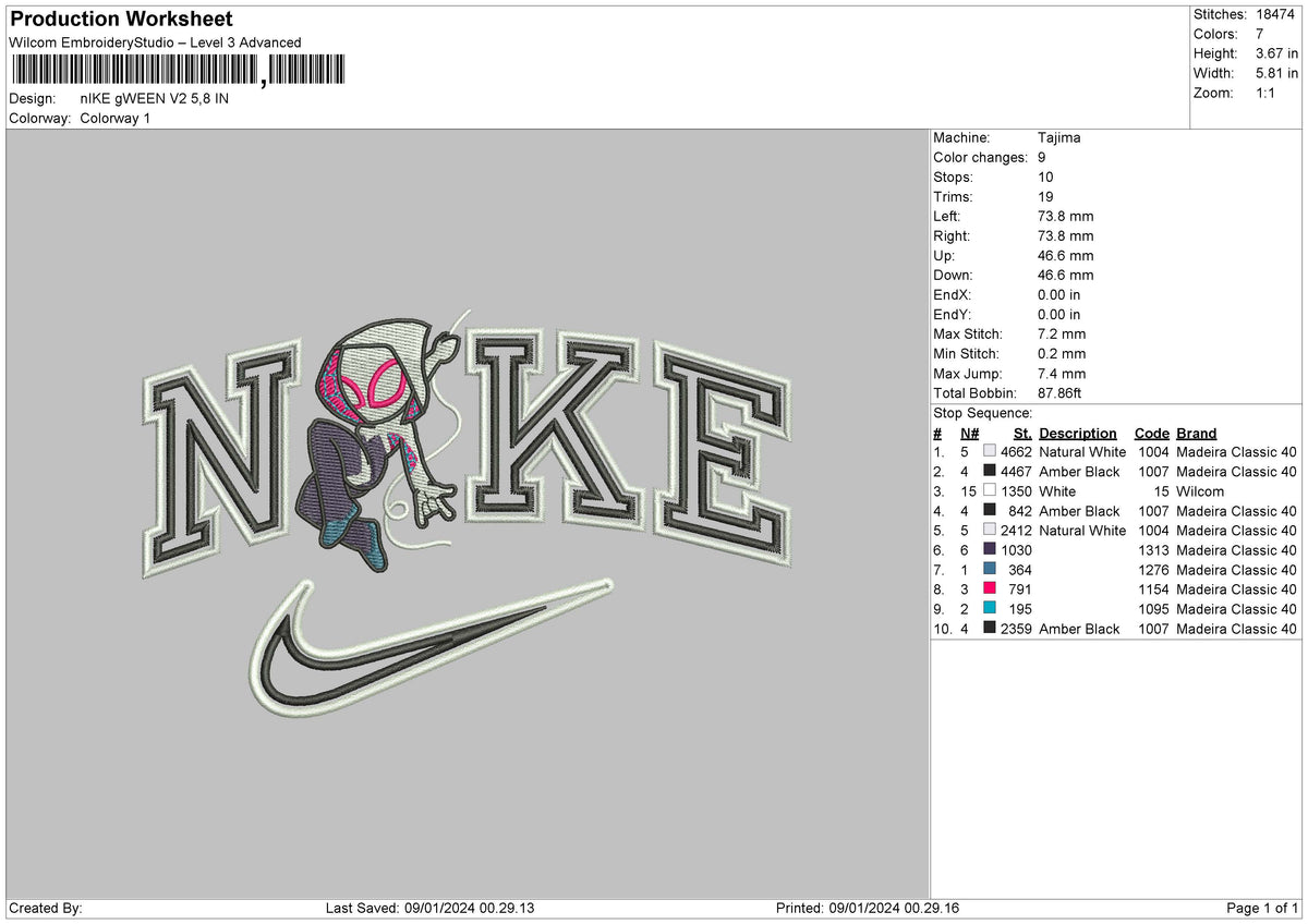 Nike Gwen Chibi V2 Embroidery File 6 sizes