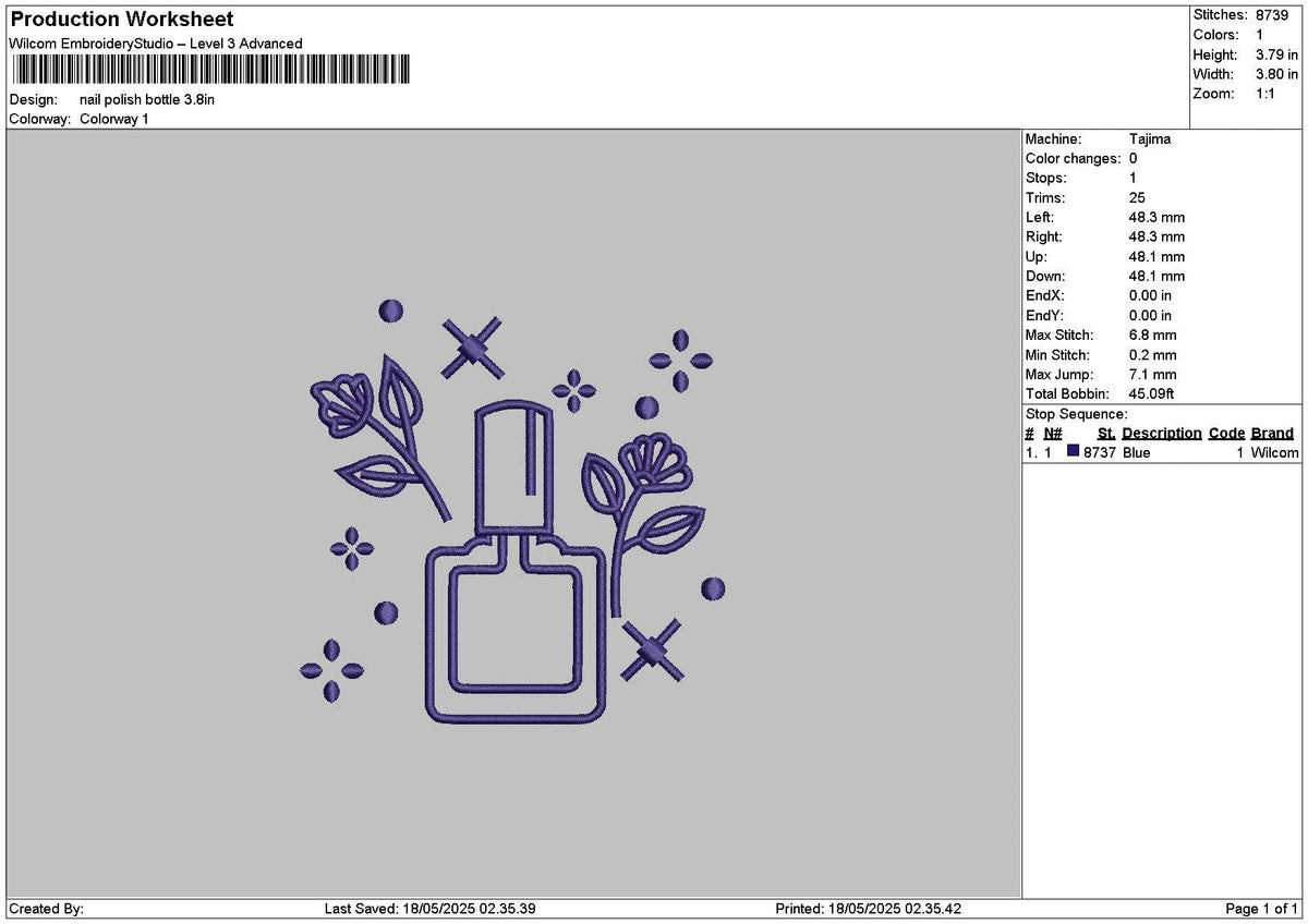 Nail Bottle Embroidery File 6 sizes