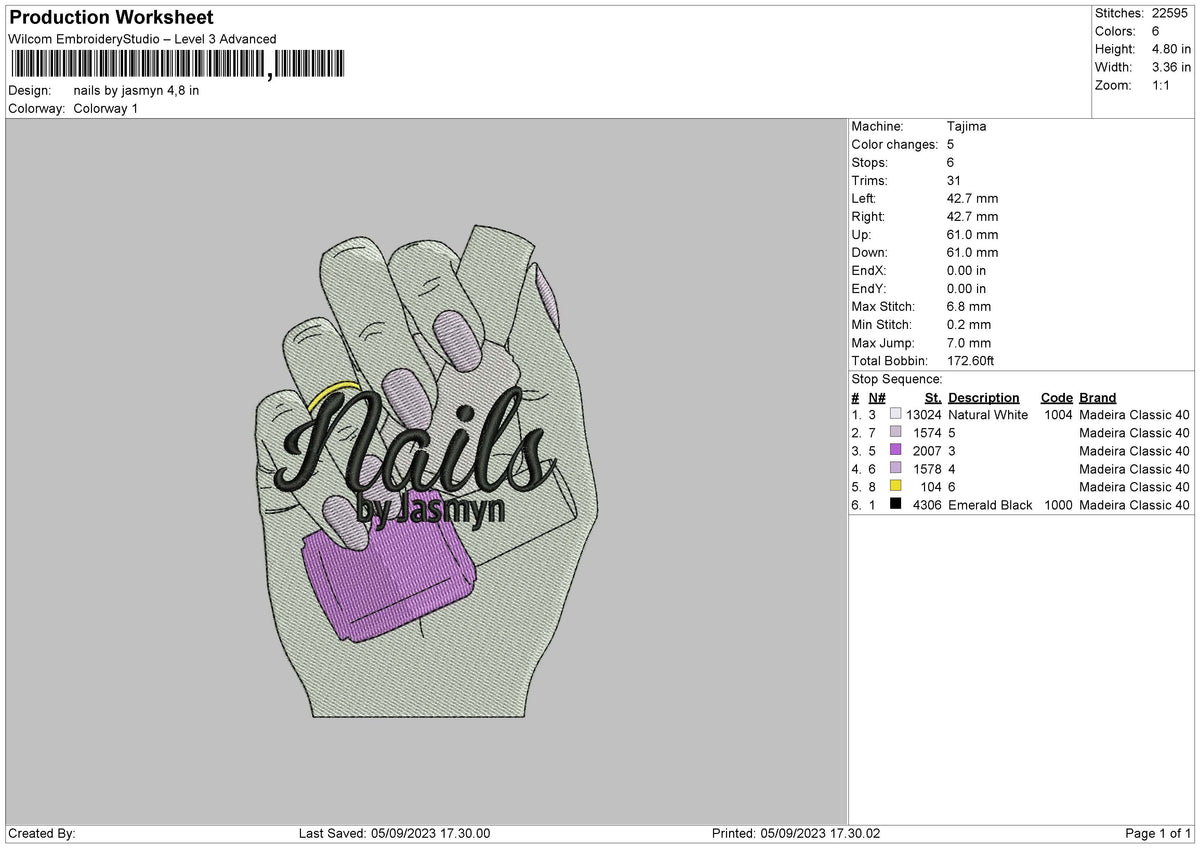 Nails By J Embroidery File 6 sizes