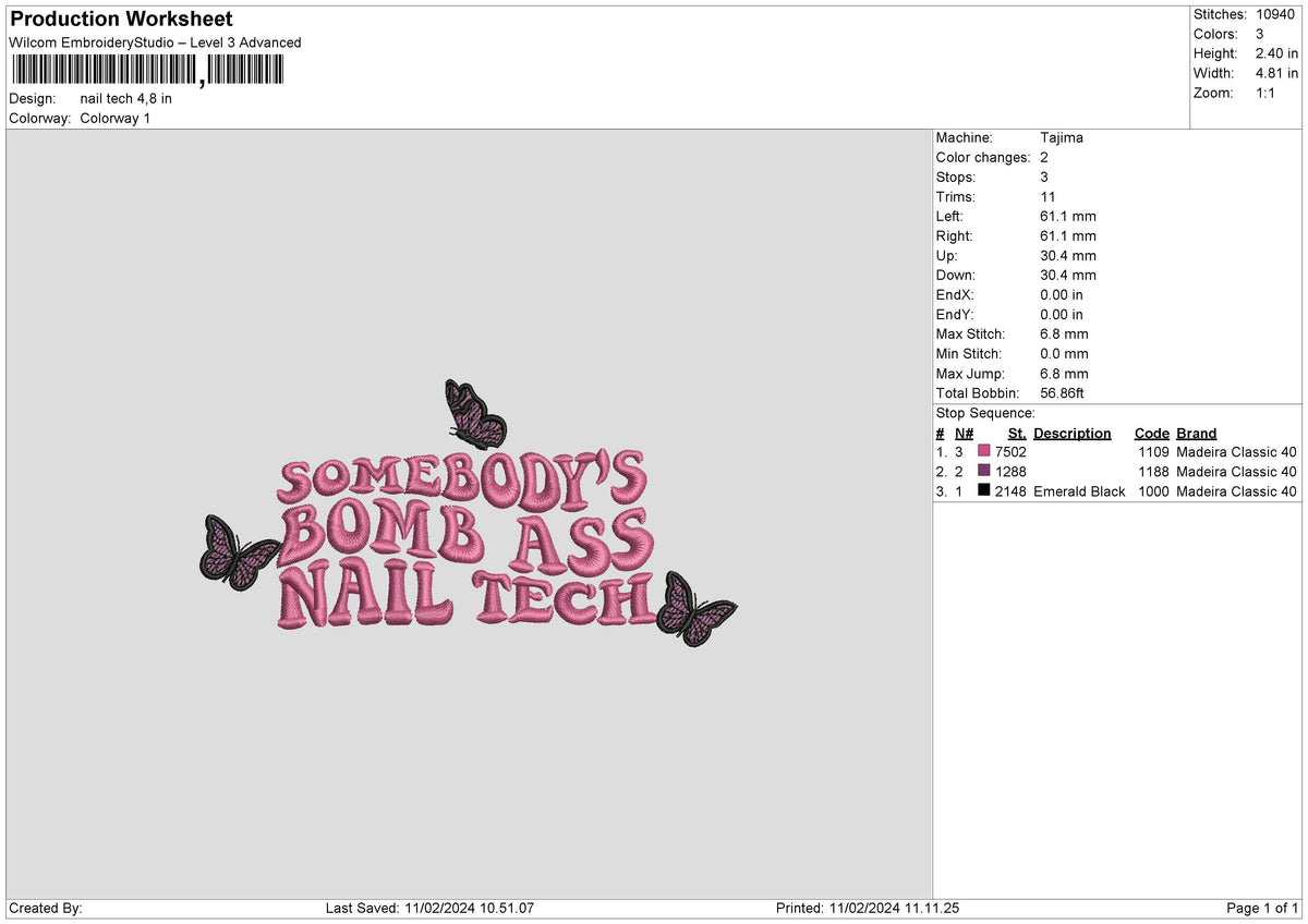 Nailtext 02 Embroidery File 6 sizes