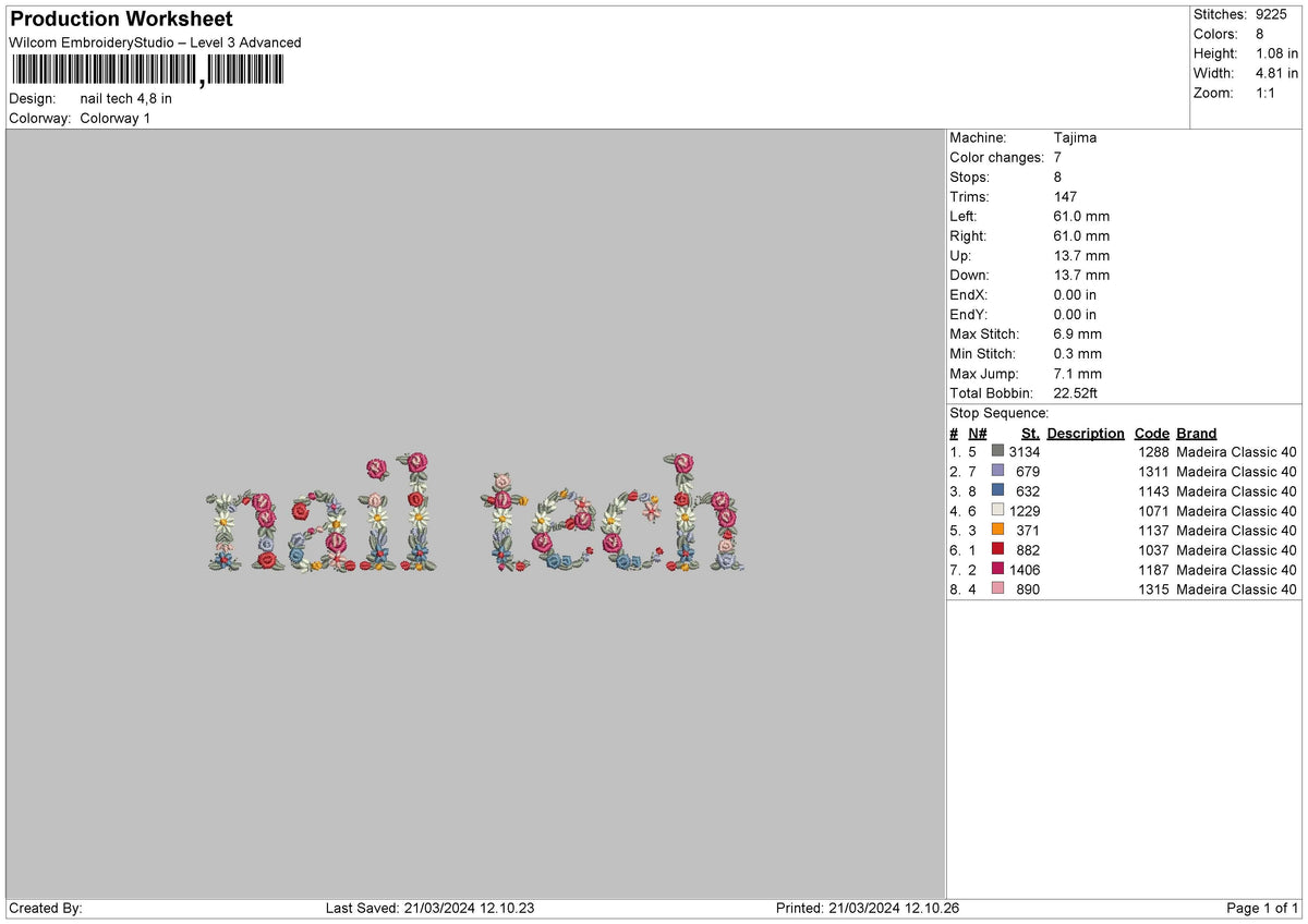 Nailfloers Text Embroidery File 6 sizes