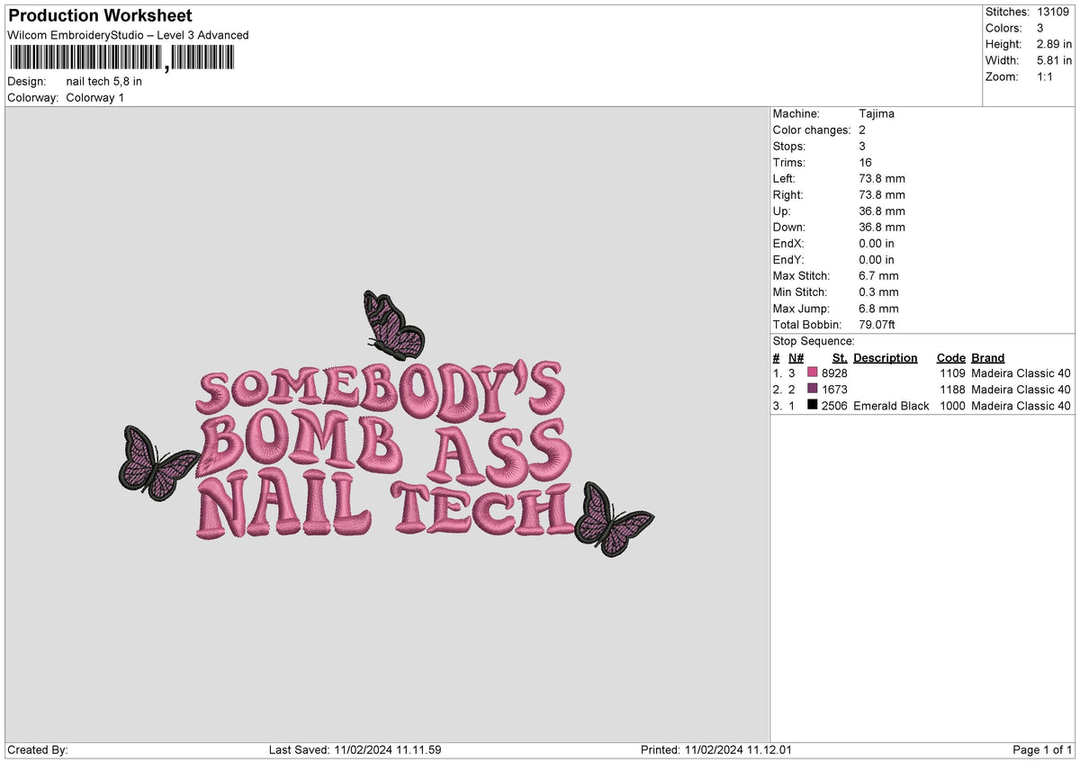 Nailtext 02 Embroidery File 6 sizes