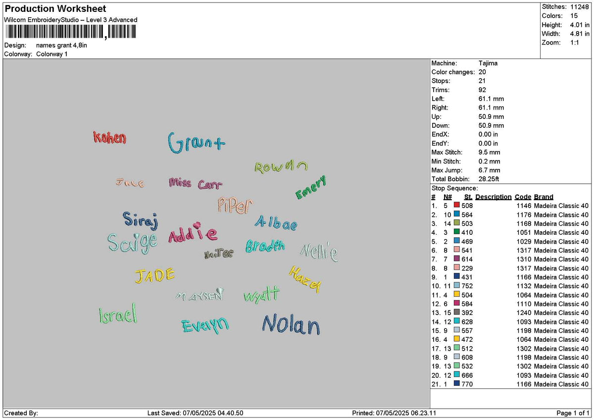 Names Grant Embroidery File 6 sizes