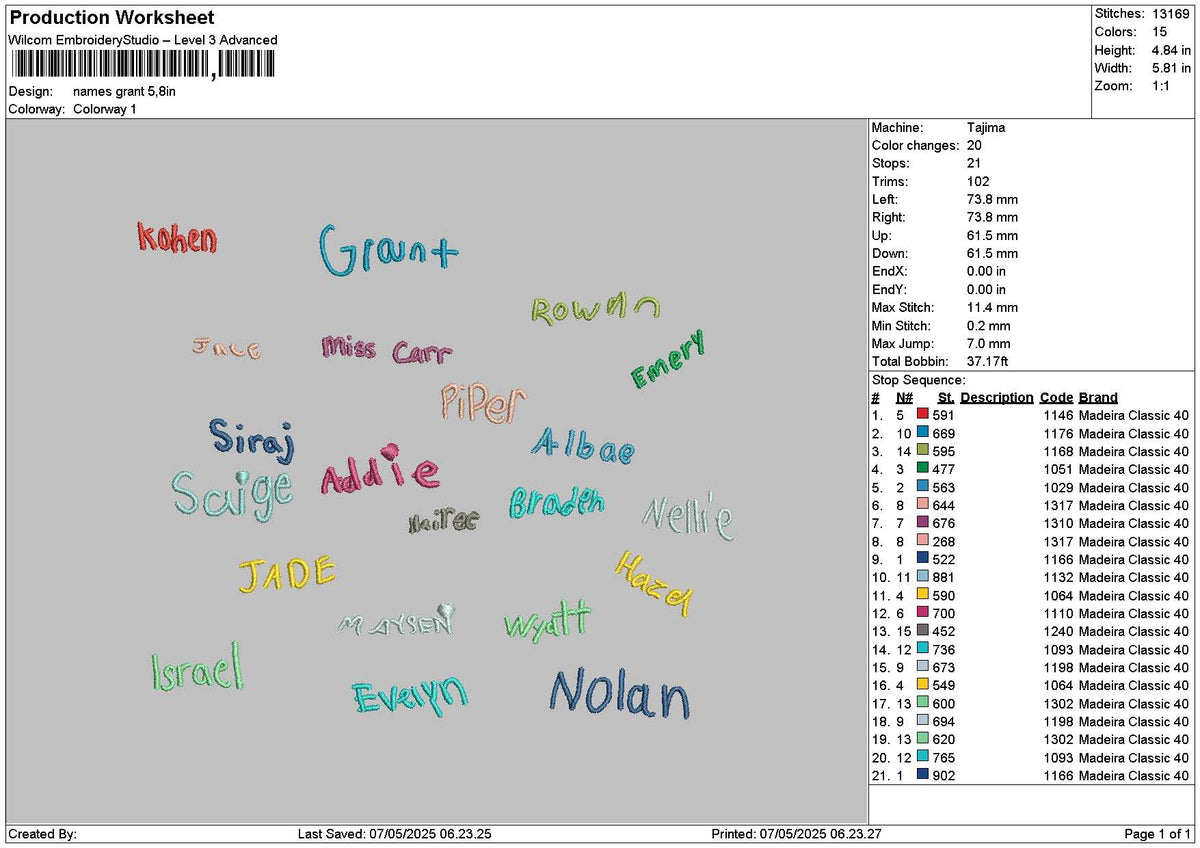 Names Grant Embroidery File 6 sizes