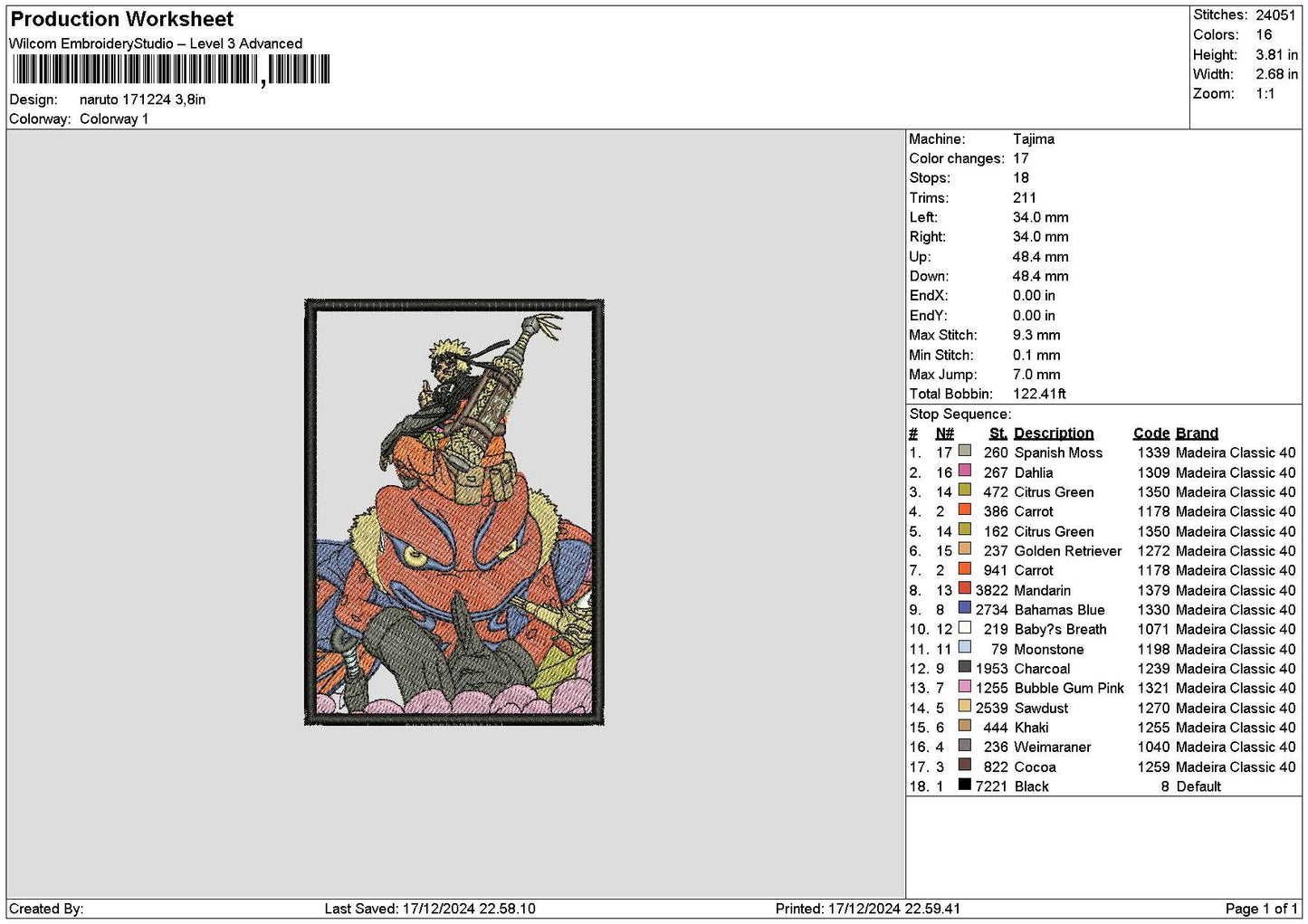 Gamabunta 1612 Embroidery File 6 sizes