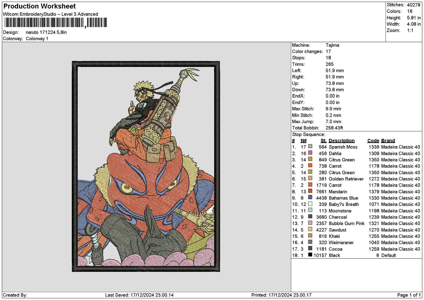Gamabunta 1612 Embroidery File 6 sizes
