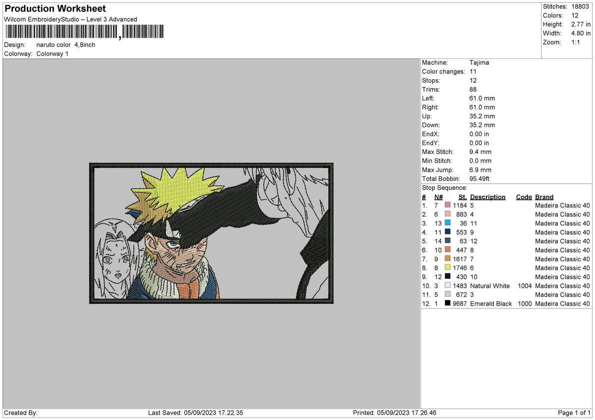 Naruto Color Embroidery File 6 sizes