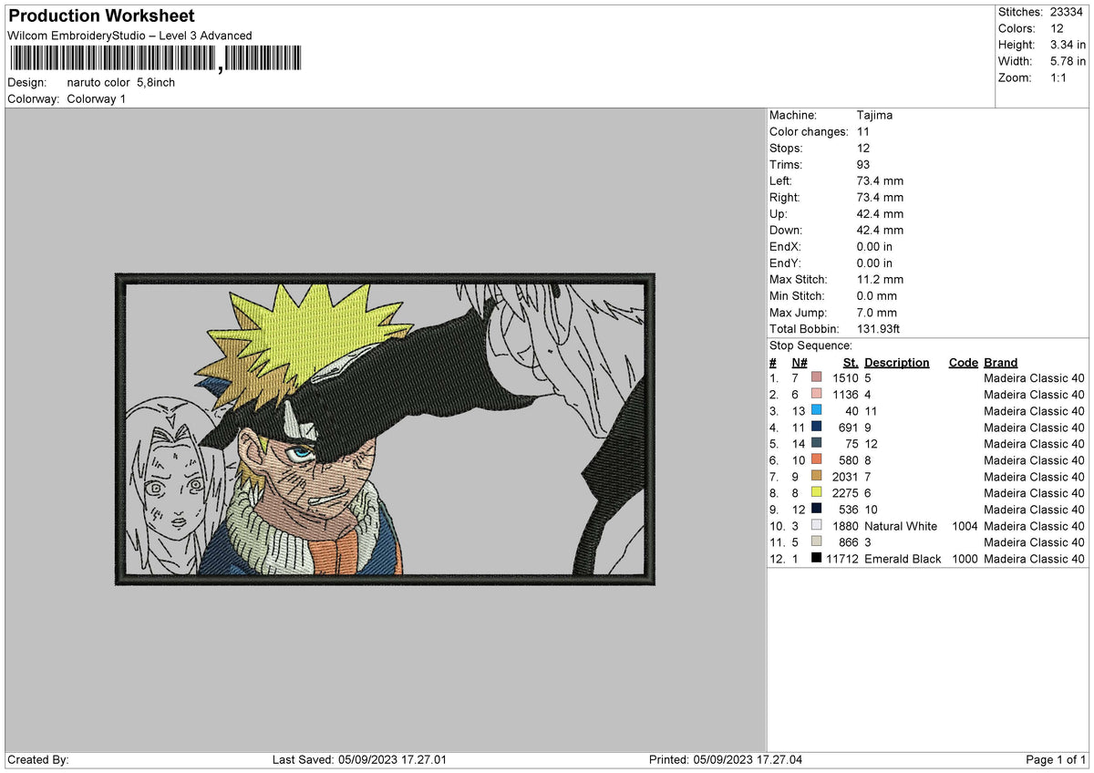 Naruto Color Embroidery File 6 sizes