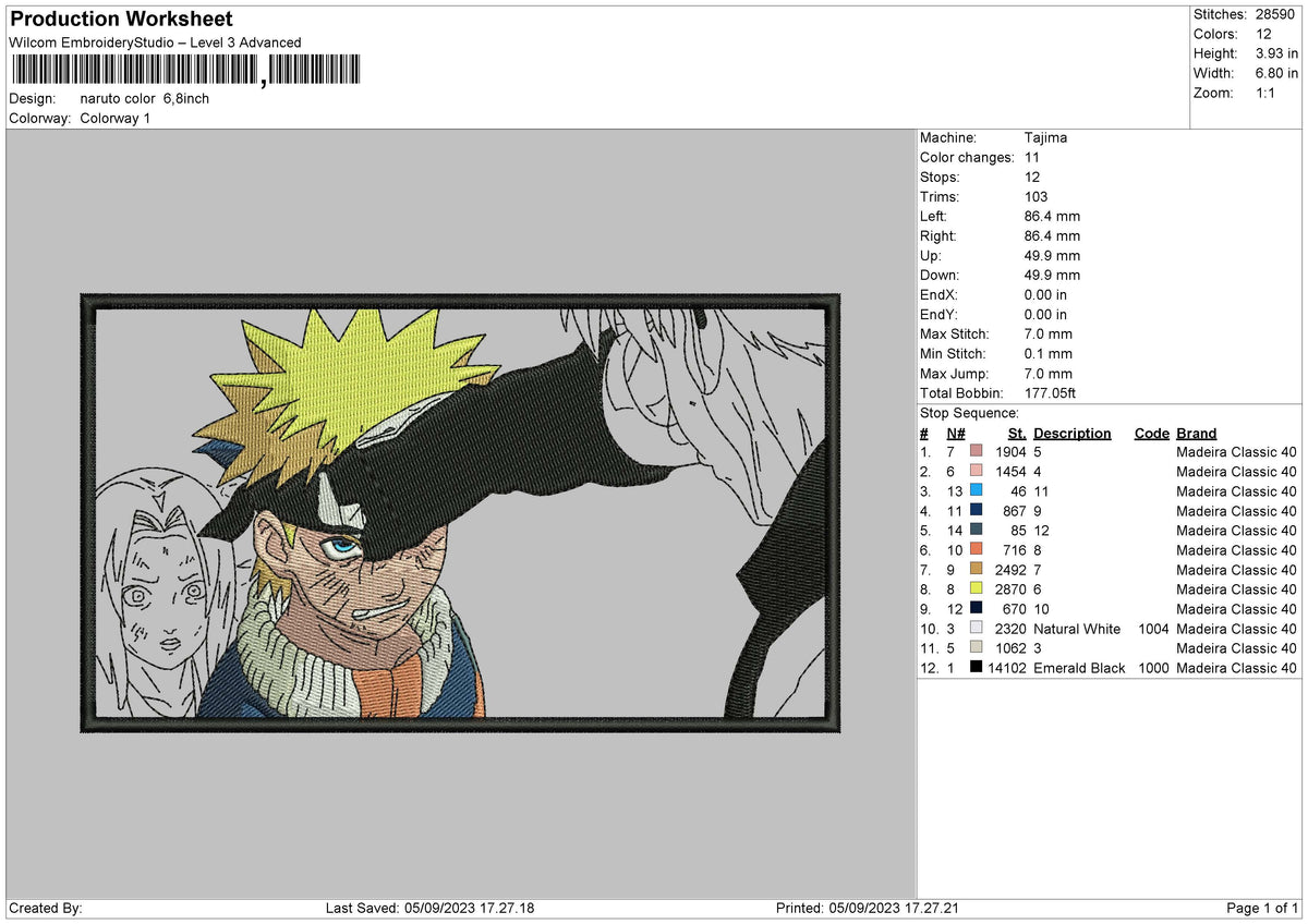 Naruto Color Embroidery File 6 sizes