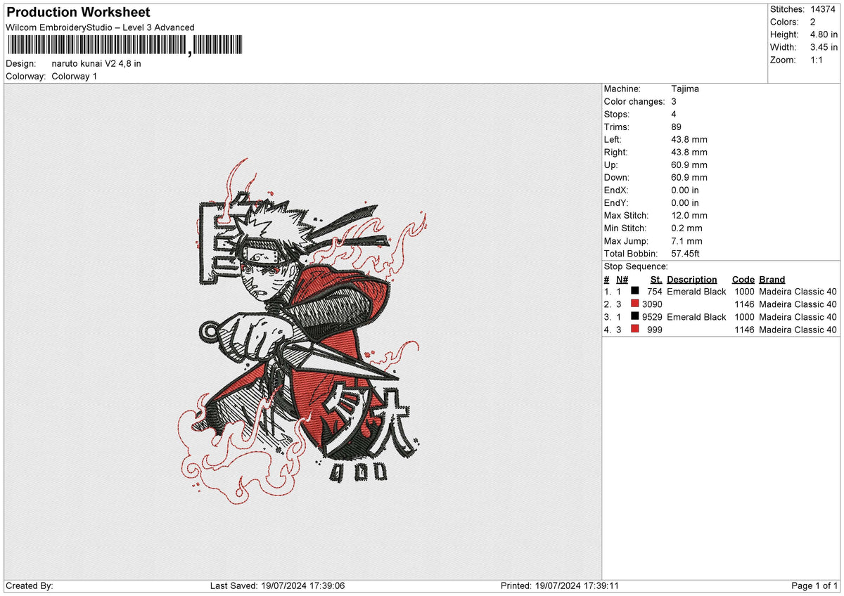 Naruto Kunai V2 Embroidery File 6 size