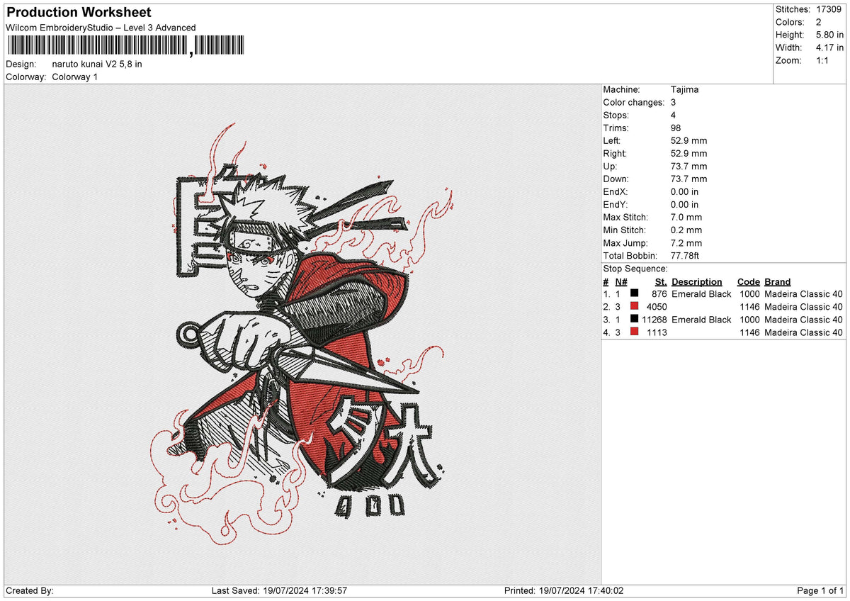 Naruto Kunai V2 Embroidery File 6 size
