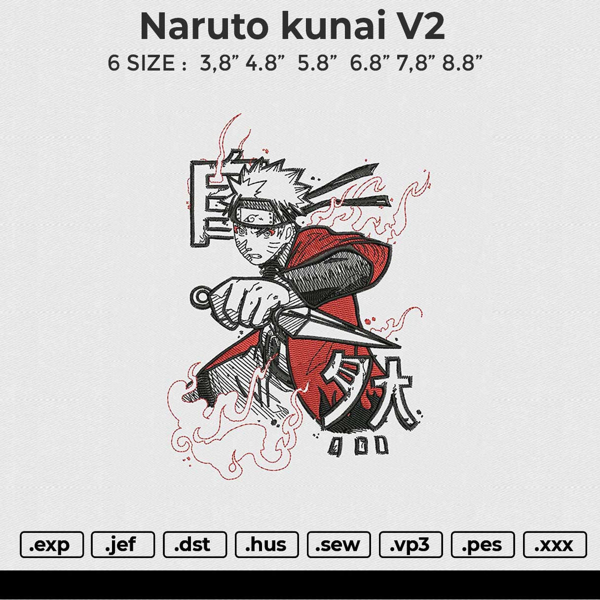 Naruto Kunai V2 Embroidery File 6 size