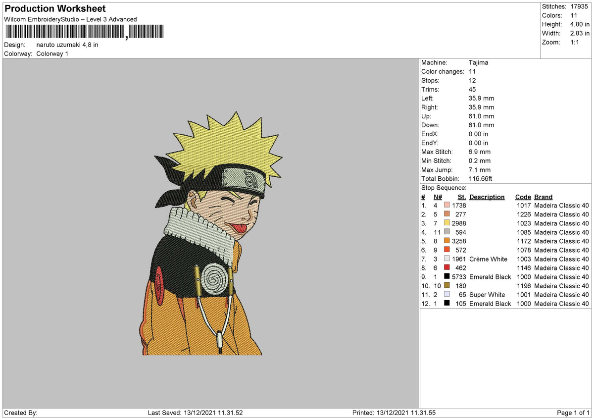 Naruto Uzumaki Embroidery