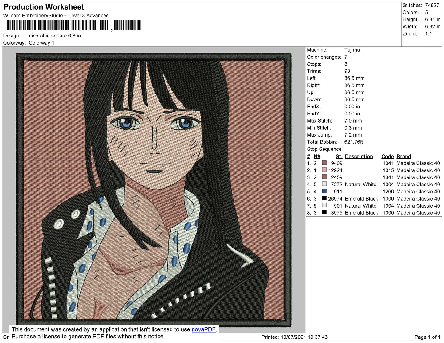 Nicorobin Square embroidery