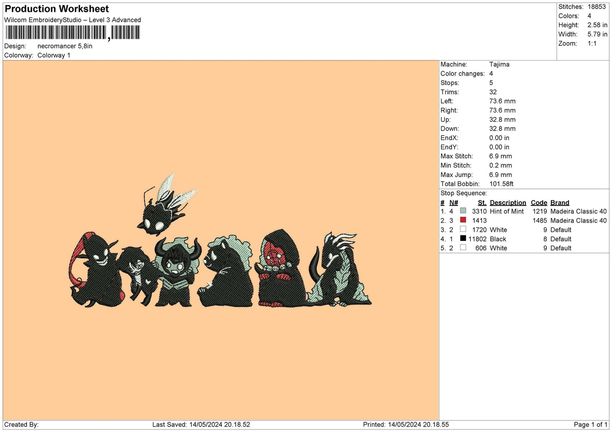 Chibi Bnw Embroidery File 6 sizes