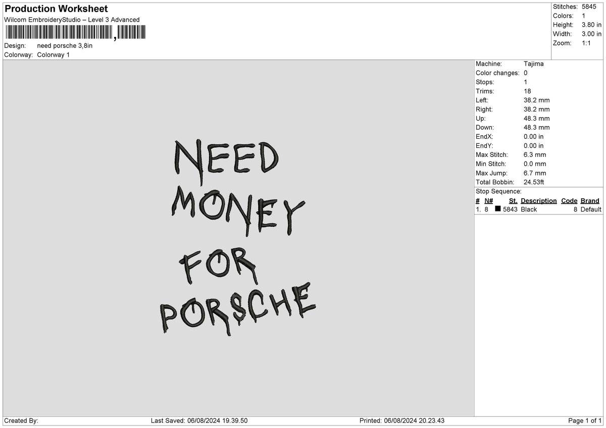 Porschetext 02 Embroidery File 6 sizes