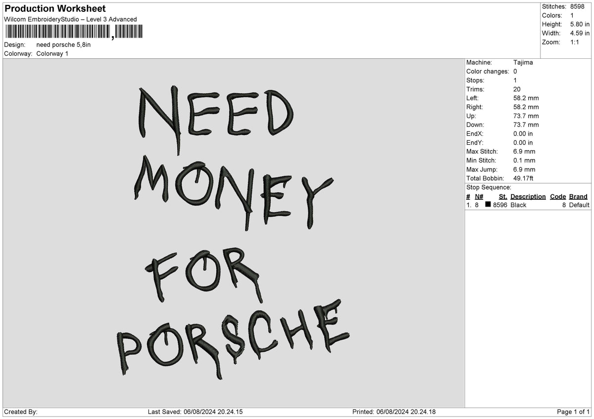 Porschetext 02 Embroidery File 6 sizes