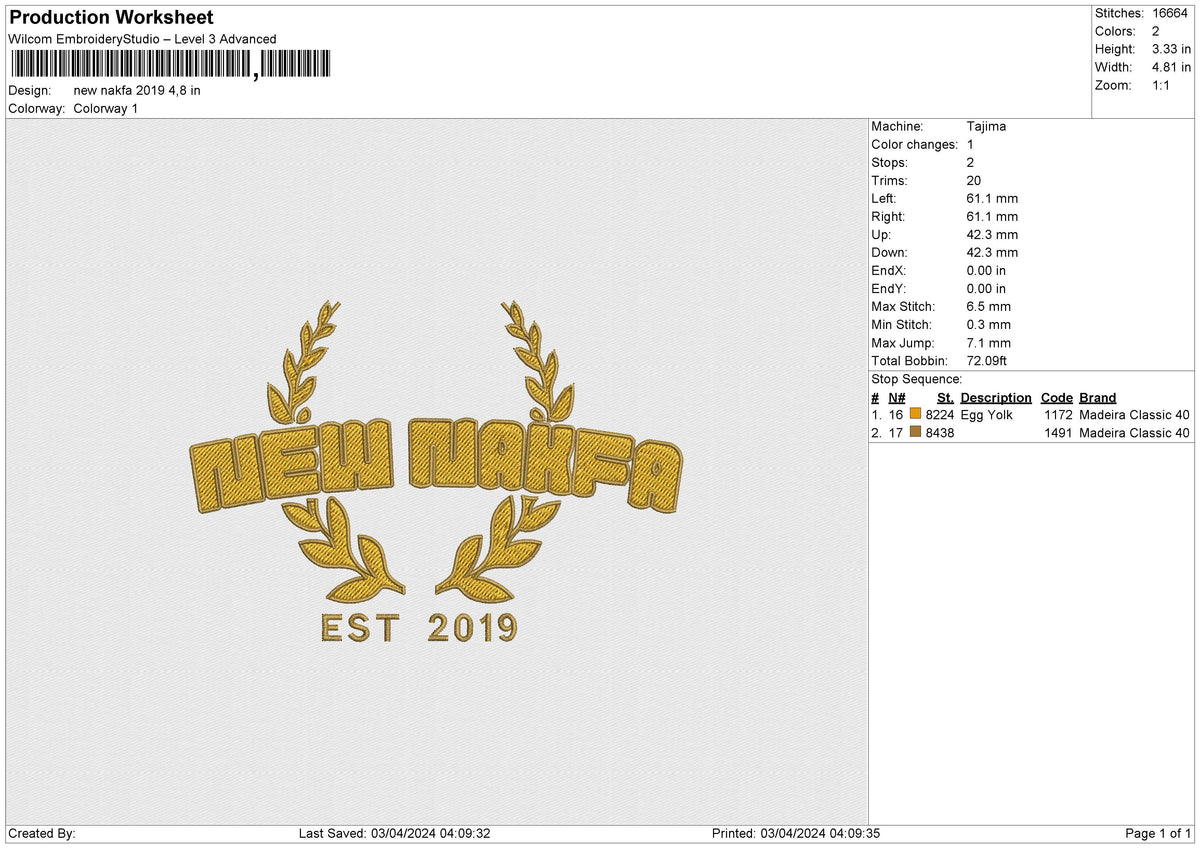 New Nakfa 2019 Embroidery 6 Size