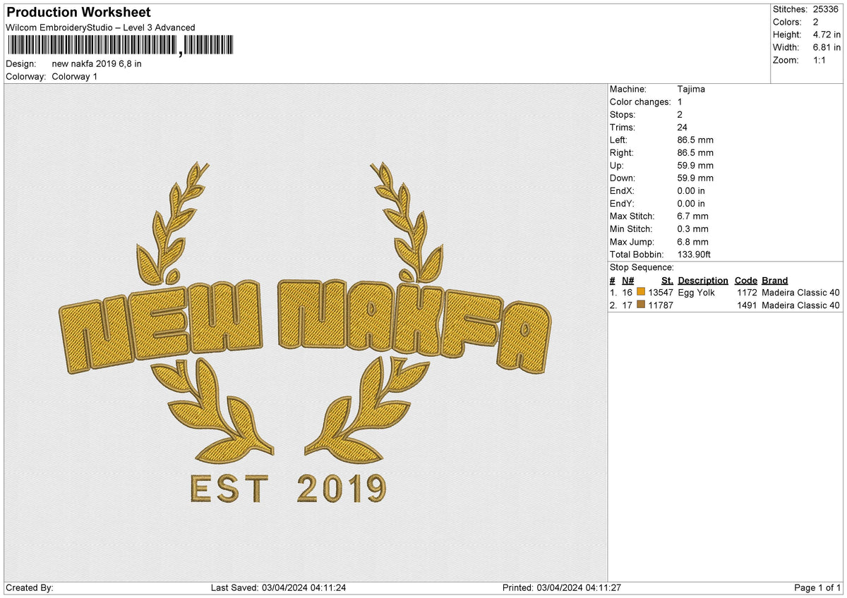 New Nakfa 2019 Embroidery 6 Size